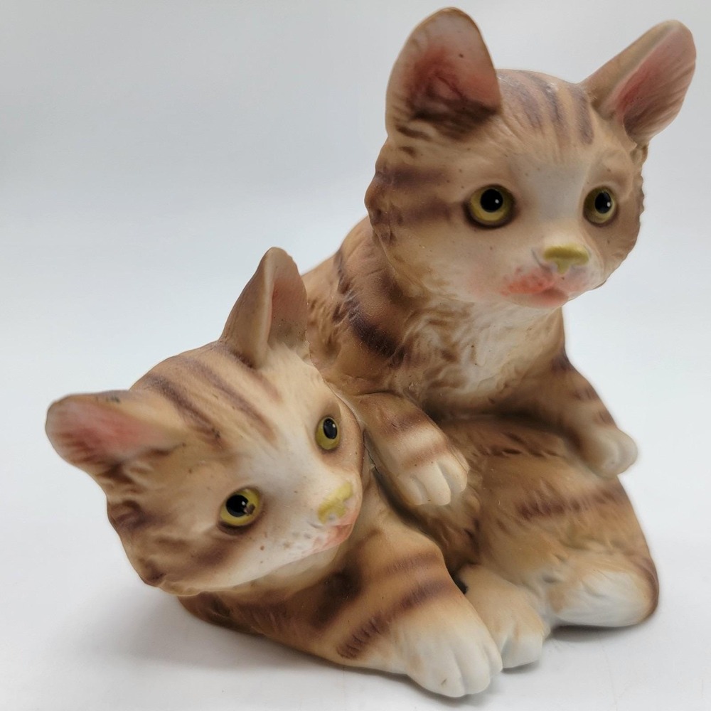 Homco Orange Striped Twin Tabby Kittens Porcelain Cats Figurine C-3728